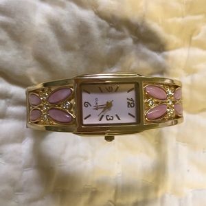 NWOT Gold and Pink Quartz Watch